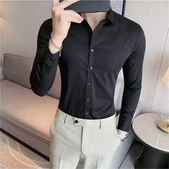 Threebooy Seamless for Men No Ironing Four-sided High-elasticity Adhesive Nylon Laser Cutting Business Casual Men Foreign Trade Shirt