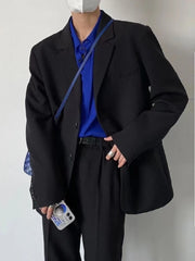 Threebooy Men Punk Blazer Jacket Set New Korean Temperament Handsome Black Suit Coat Unisex High Street Oversize Fashionable Suit