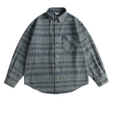 Threebooy Vintage Print Denim Shirts Mens National Style Long Sleeve Shirt for Men Harajuku Loose Casual Cotton Blouse Jeans Coats Male