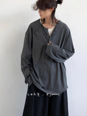 Threebooy Spring Autumn New Japanese Retro POLO Collar Pullover Sweatshirt Men Women Couple Casual Loose Long-sleeved Base Shirt T-shirt