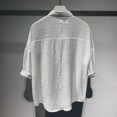 Threebooy Y2K Mens Shirt Patchwork Striped Pocket Short Sleeved Shirt Summer Casual Tassel Sequin Fashion Japanese Top Men's Clothing