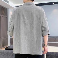Threebooy Three-quarter Sleeve Blazers Loose Casual Suit Summer Oversize Patch Design Solid Jackets Classic Simple Trend Male Clothes