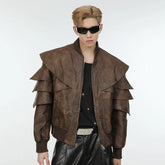 Threebooy Men's Cascading Faux Leather Cropped Coat