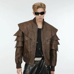 Threebooy Men's Cascading Faux Leather Cropped Coat