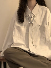 Threebooy Simple Cityboy Blouse Spring Autumn American Retro Corn Tie Long Sleeve Shirt Women Couple Tie Shirt Jacket Punk Design Top