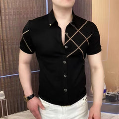 Threebooy High End Business Polo Shirt for Men Summer Short Sleeve Slim Fit Lapel Casual T-shirts Single Breasted Social Streetwear POLOS