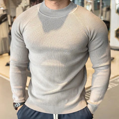 Threebooy New American Style Men Basic Sweater Fashion Fitness Knit Solid Color Long Sleeve Pullover Casual O Neck Retro Splicing Knitwear