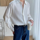 Threebooy Youth Pleated Long-Sleeve Korean Shirts For Men Oversize Men‘s Loose Elegant British Solid Color Cardigan Shirts Autumn Winter