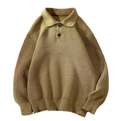 Threebooy Solid Color Polo Neck Sweater Men's Fashionable Winter Long-sleeved Sweater Japanese Retro Trend Couple Warm Coat Aesthetic