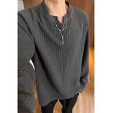 Threebooy Autumn Long Sleeved T-shirt Men Solid Color Casual V-neck T Shirt Men Streetwear Korean Loose Pullover Stripe T Shirt Mens Top