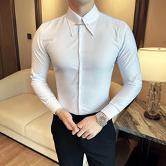 Threebooy Solid Color Shirts Men Dress Vertical Shirts Slim Men Casual Business Long Sleeve Shirt Male Chemise Homme Tuxedo Shirt 4XL-M