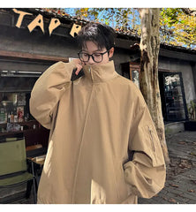 Threebooy Spring New jacket man baggy Bomber jacket Windbreaker Men's Zipper Casual Jacket Solid loose coat Fashion trend Stand collar