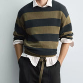 Threebooy Autumn New Men's Contrast Color Striped Long-Sleeved Sweater Retro Fashion Trend Street Hip-Hop Loose Casual Niche Men's Tops