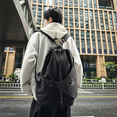 Threebooy Outdoor Multifunction Waterproof Camping Travel Drawstring Backpack Men Women Techwear Style Hip Hop Crossbody Laptop Bag