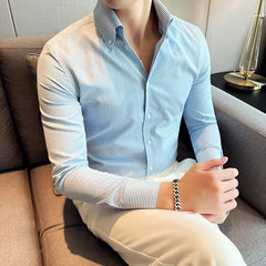 Threebooy New Style Men Spring High Quality Long Sleeve Shirts/Male Lapel Office Business Dress Shirts Homme Camisas Plus Size S-3XL