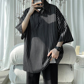 Threebooy Told Tale Male Simple Stripe Polo Shirt Men Clothing Loose Casual Men's Shirts Summer Male Short Sleeve Shirts Pullover