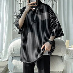 Threebooy Told Tale Male Simple Stripe Polo Shirt Men Clothing Loose Casual Men's Shirts Summer Male Short Sleeve Shirts Pullover