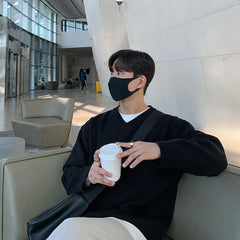 Threebooy Men's Casual Knitted V Neck Pullover Sweater Light Luxury Korean Solid Color Leisure Long Sleeve Tops Autumn Winter Knitwear