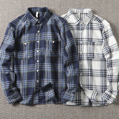 Threebooy Spring Autumn Heavyweight Pure Cotton Checkered Shirt Male Clothing Simple Versatile Men's Casual Long Sleeve Plaid Shirt Jacket