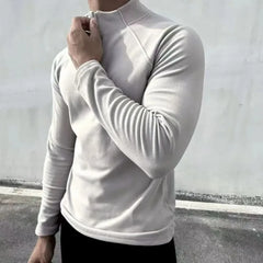 Threebooy Solid Pullover Bottoming Shirt for Men's Sports Casual Long-sleeved Stand-up Collar Half-zip Sweatshirt Autumn and Winter Top
