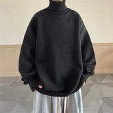 Threebooy Autumn Winter Turtleneck Sweater Men Solid Color Loose Knitted Sweater Thick Casual Knit Streetwear Fashion Turtleneck Pullovers