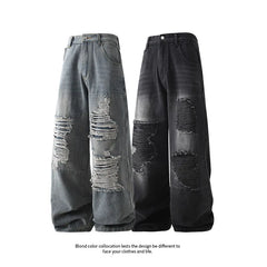 Threebooy Punk Style Trend Fashion Ripped Jeans Straight leg jeans 2025 new wide leg pants Hip Hop Clothing