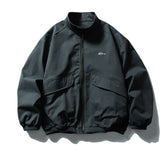 Threebooy Vintage Embroidery Cargo Jacket Mens Streetwear Punk Y2k Casual Coats Oversized Harajuku Loose Large Pockets Zip Up Jackets Male