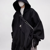 Threebooy Mens Fashion Y2k Fake Two-Piece Cardigan Sweatshirt Autumn Winter High Street American Style Heavy Trend Functional Jacket Men