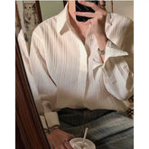 Threebooy Korean Version Solid Color Elastic Fashionable Top Men Solid Color Free Long-sleeved Shirt for Autumn New High-end Trendy Shirt