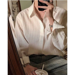 Threebooy Korean Version Solid Color Elastic Fashionable Top Men Solid Color Free Long-sleeved Shirt for Autumn New High-end Trendy Shirt