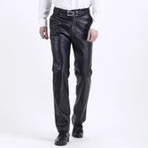 Threebooy New winter motorcycle pants simple warm large pockets thickened PU leather pants men's windproof pantalones de cuero 가죽바지 남성바지