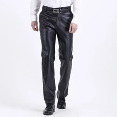 Threebooy New winter motorcycle pants simple warm large pockets thickened PU leather pants men's windproof pantalones de cuero 가죽바지 남성바지