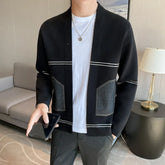 Threebooy Autumn and Winter Sweater Men Retro Cardigan Loose Casual V-neck Stripe Line Cardigan Sweater Men's Knit Winter Coats S-3XL