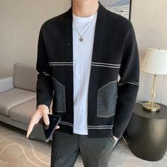 Threebooy Autumn and Winter Sweater Men Retro Cardigan Loose Casual V-neck Stripe Line Cardigan Sweater Men's Knit Winter Coats S-3XL