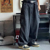 Threebooy Baggy Jeans Trousers Male Denim Pants Black Wide Leg Pants Men's Jeans Oversize Cargo Korean Streetwear Hip Hop Harajuku