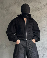 Threebooy Harajuku Gothic New Black Sweatshirt Y2k Hooeids Mens and Womens Fashion Punk Patchwork Pattern Zipper Hoodie Tops Streetwear