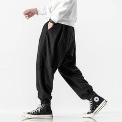 Threebooy New Japanese Retro Straight Wide Sports Loose Lantern Trousers in Summer