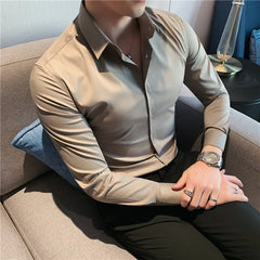 Threebooy New product Men's stylish casual pure cotton business shirts/Male slim fit lapel Dress long sleeve shirts/Leisure Tops