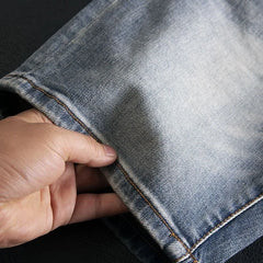 Threebooy New Spring/Autumn Trendy Solid Color Retro Sports Straight Leg Stretch Denim Pants Men's Casual Loose High Quality Denim Shorts