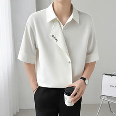 Threebooy Mid Sleeve Shirt man Embroidered Letters Unique Style Casual Fashion Trending Apparel Hot Sale Personalized lapel design