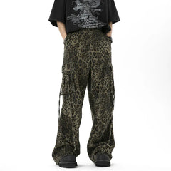 Threebooy Y2K Streetwear Leopard Baggy Stacked Cargo Jeans Pants For Men Clothes Women Wide Leg Long Trousers Pantalones Hombre