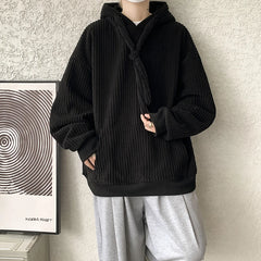 Threebooy High Quality Corduroy Men's Vertical Stripe Sweatshirts 2024 Thickened Long Sleeve Kangaroo Pocket Hoodie Hooded Pullover