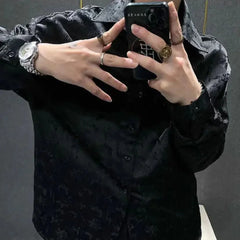 Threebooy Y2K Mens Shirt Jacquard Casual Long Sleeved Shirt Autumn Sports Gym Breathable Moisture Wicking Top Men's Clothing Unisex