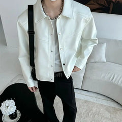 Threebooy American Street High-end Coat Trendy Leather Jacket Korean Elegant 2025 Spring Men's New PU Lapel Slim Loose Jacket Aesthetic