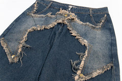 Threebooy Mens Star Tassel Jeans Streetwear Hip Hop Multi Pockets Denim Pants Men 2025 Spring New Harajuku Washed Blue Cowboy Trousers