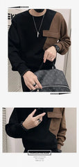 Threebooy Men Sweatshirt High-end Stitching Round Neck Trendy Brand Long-sleeved Bottoming Top