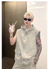 Threebooy Street Tracksuit Niche Deconstruction Design Cargo Vest Men's Summer Pleated Work Pants Set of High-end Sleeveless Vest Urban