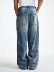 Threebooy 1Pc Men's Wide Pants Brushed Jeans Wide Jeans Y2K New Rocks Jeans Buggy Black Hip-Hop Pants