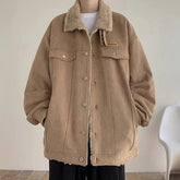 Threebooy New American Fleece-lined Men Padded Jackets Luxury Harajuku Long Sleeve Streetwear Winter Trendy Chic Turn-down Collar Coats