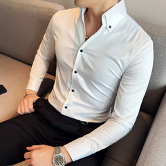 Threebooy Spring Autumn Men's Business Office Dress Shirts/Male Slim Fit High Quality Casual Long-Sleeved Shirt Homme Tops S-3XL